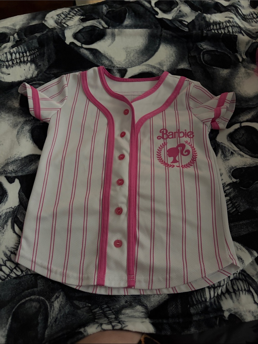Barbie White & Pink Striped Button-Front Baseball Top
